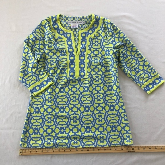 Gretchen Scott Designs Jersey Split Neck Tunic Rio Gio Vibrant  Resort Top Small - Picture 11 of 12